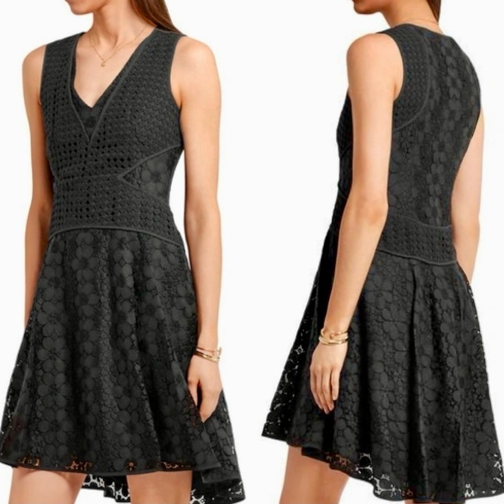 Diane von Furstenberg Fiorenza Black Lace Mini Dress A-Line Embroidered Floral